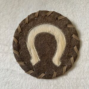 NEW Cowhide Leather Coaster Lucky Horseshoe Round